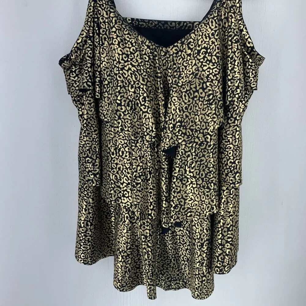 Swimsuits‎ For All Womens 30 Swim Top Tankini Layered Tiered Gold Regency Glam